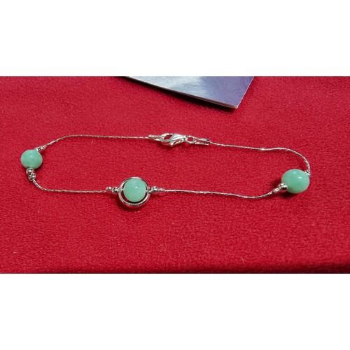 179 - Boxed as new Pia Jewellery 925 silver bracelet with adventurine beads, total length of 6 inches