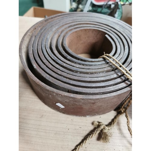 21 - 2x rolls of over 1 meter in length of thick leather strapping measuring 6mm thick, 1 roll is 10cm wi... 