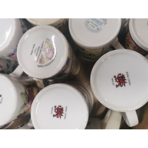 165 - Box containing large quantity of 30x ceramic mugs inc. Duchess fine bone china, Welsh bone china, 2x... 