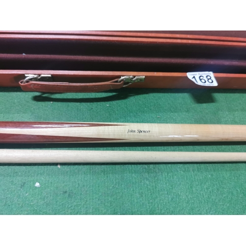 168 - Cased John Spenser Snooker Cue in good order in its original case