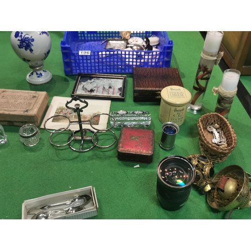 196 - Box of collectables inc a Harrods stilton cheese storage pot, cut glass crystal clock and barometer ... 