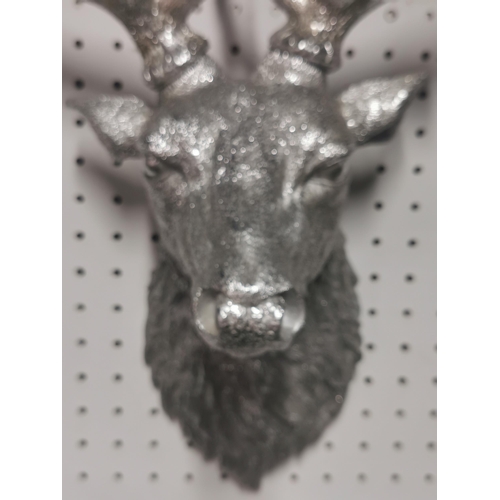 241 - Silvered stag head wall mounted, with detachable antlers, displays intricate details, height 59cm