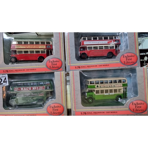 124 - Quantity of 5 x brand new unused EFE diecast buses in green & red, name and model of each bus in the... 