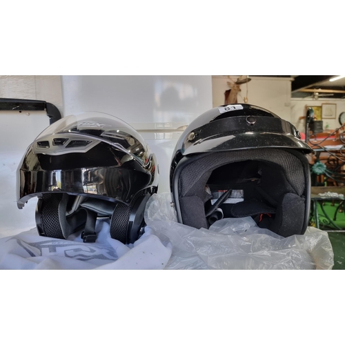 81 - As New motorcycle helmet by Shox, with additonal as new visor, along with classic motorcycle helmet ... 