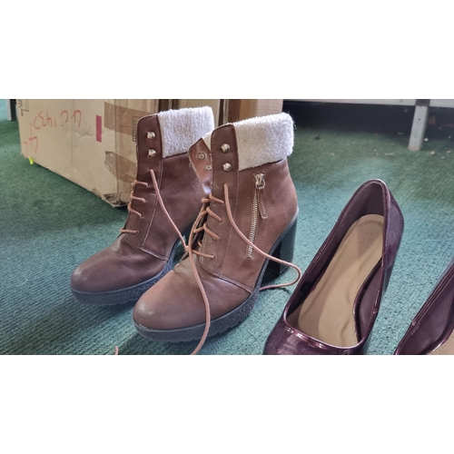 86 - Large qty of ladies as new & hardly used shoes & boots along with qty of as new childs pink sandals,... 