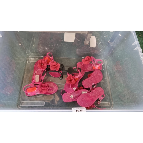 86 - Large qty of ladies as new & hardly used shoes & boots along with qty of as new childs pink sandals,... 