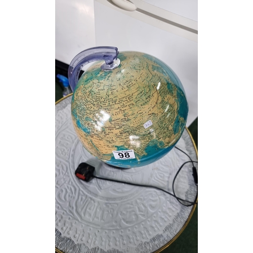 98 - Illuminated globe, measures 40cm height, 24cm diameter.