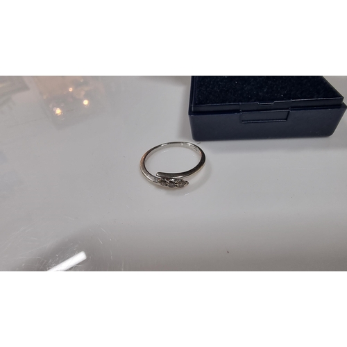 419 - Hallmarked 9ct white gold three stone genuine diamond ring in good clean condition size L total weig... 