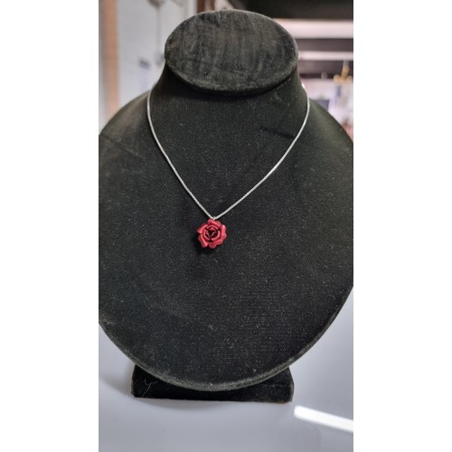 251 - 925 Silver red rose pendant on a 15