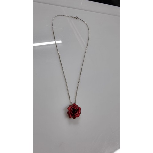 251 - 925 Silver red rose pendant on a 15