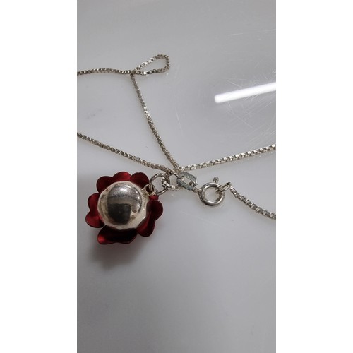 251 - 925 Silver red rose pendant on a 15