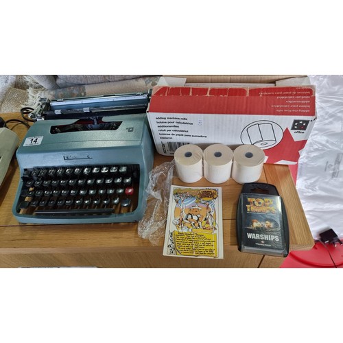 6 - Vintage typewriter by Olivetti Ivrea, vintage sharp electric calculator with box of rolls