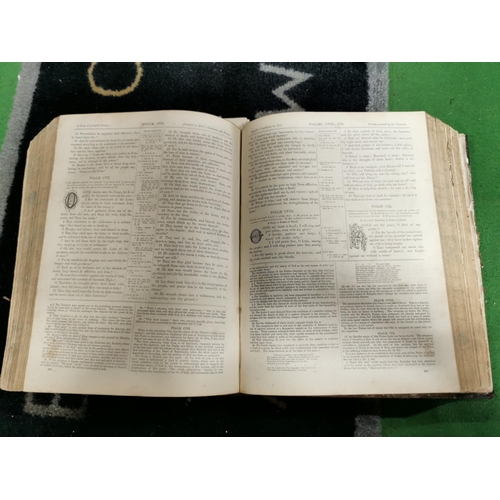 8 - Antique 19th century leather bound Holy Bible contains a family register with the earliest date of 1... 