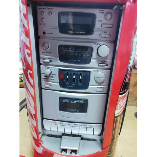 24 - Coca Cola can styled tape CD radio in need of attention - see loose door. Measures 47cm height, 28cm... 