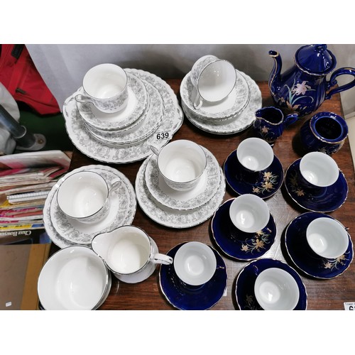 94 - 2x partial tea sets inc. oriental Japanese 15 piece set, inc a teapot. In a gilded blue floral glaze... 