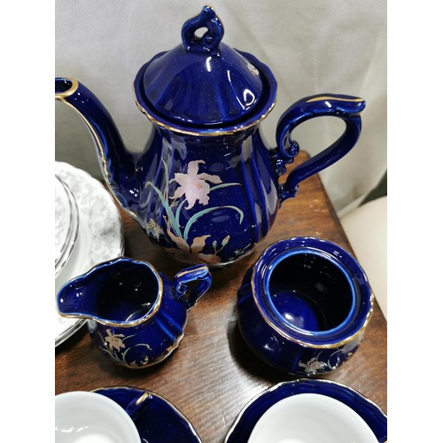 94 - 2x partial tea sets inc. oriental Japanese 15 piece set, inc a teapot. In a gilded blue floral glaze... 