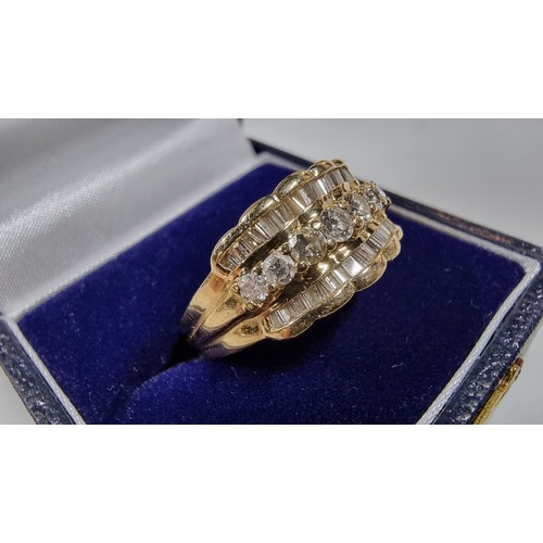 309 - 14ct Yellow Gold cluster diamond ring, with 41 Genuine Diamonds. With central set 7x Round Diamonds ... 