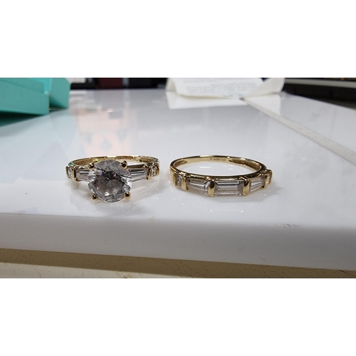 315 - 14ct yellow gold stacking rings QVC signed Diamonique set both hallmarked. Total weight 4g appear to... 