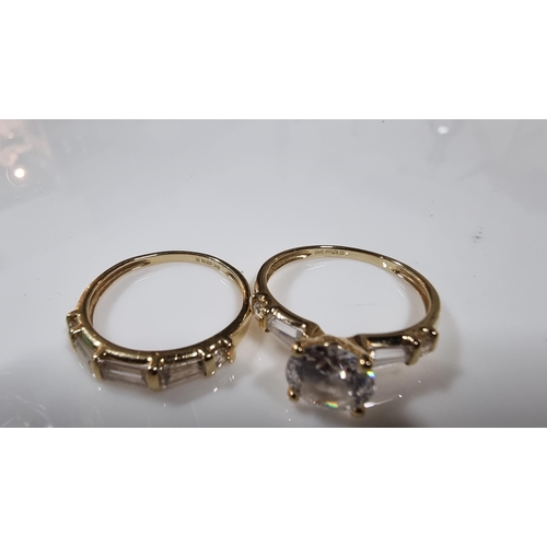 315 - 14ct yellow gold stacking rings QVC signed Diamonique set both hallmarked. Total weight 4g appear to... 