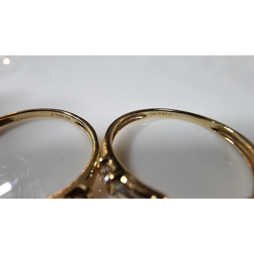 315 - 14ct yellow gold stacking rings QVC signed Diamonique set both hallmarked. Total weight 4g appear to... 