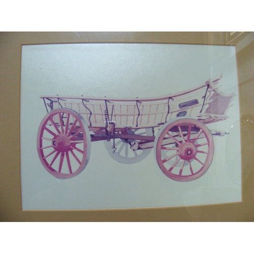 192 - Four framed and glazed ink drawings of carts, all signed