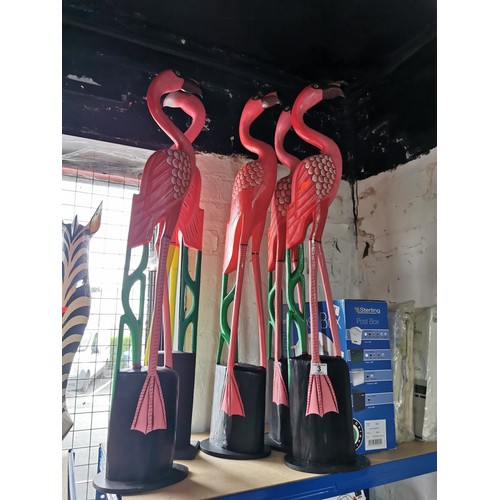 3 - 5x Fair Trade wooden pink Flamingo's. Height of 98cm and average base diameter of 21cm.