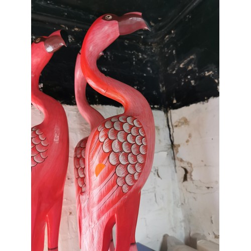 3 - 5x Fair Trade wooden pink Flamingo's. Height of 98cm and average base diameter of 21cm.