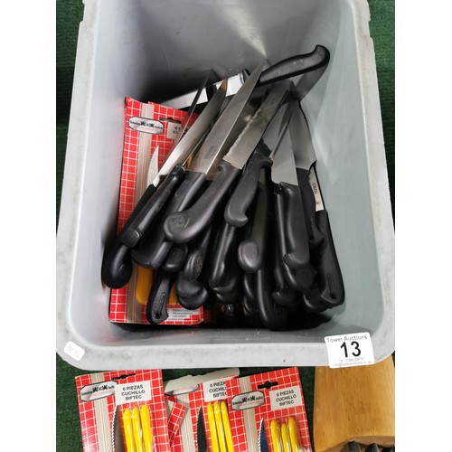 13 - Large quantity of kitchen knives inc bread knives by Excell, Richardson's of Sheffield etc.