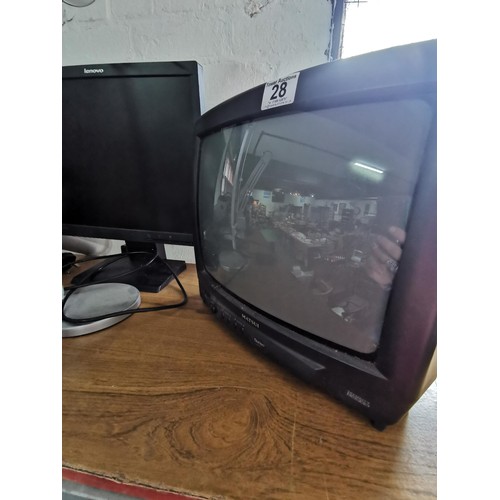 28 - Matsui portable TV along with a Lenovo flat screen monitor and angle poise lamp