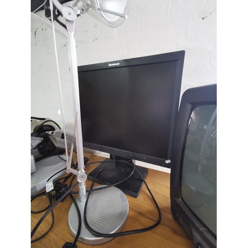 28 - Matsui portable TV along with a Lenovo flat screen monitor and angle poise lamp