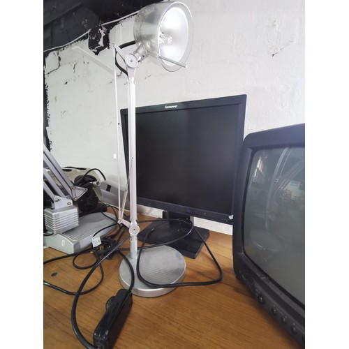 28 - Matsui portable TV along with a Lenovo flat screen monitor and angle poise lamp