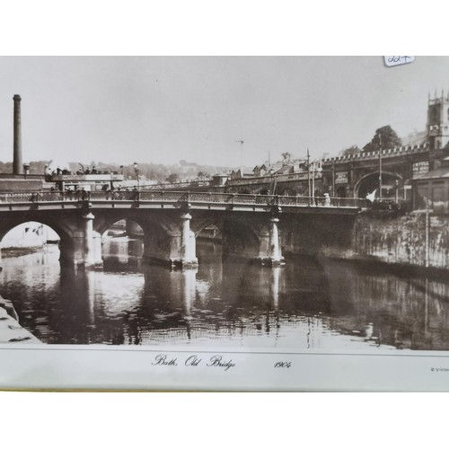 40 - 2 x black and white framed photographs of the old bridge and Queen square in Bath along with a boxed... 