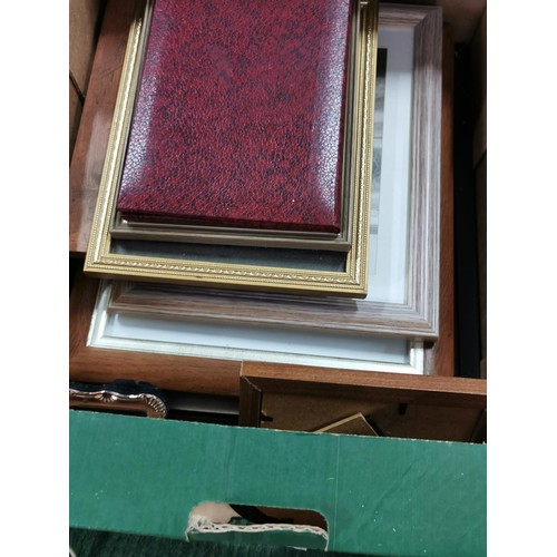 45 - 2 boxes containing quantity of collectibles, inc photo frames, telephone and plates, storage boxes, ... 