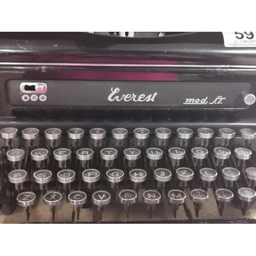 59 - Vintage Italian Everest mod.s.t typewriter, complete with cover. In Excellent overall condition.