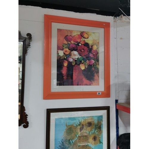 64 - Vincent Van Gogh Sunflowers, Along with modern art floral print signed Keiflir. Largest measures 70c... 