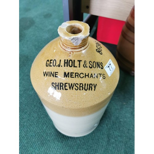 77 - Tall vintage GEO J Holt & Sons wine merchants Shrewbury earthen ware flagon in good order apart from... 