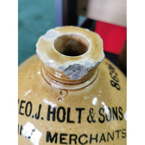 77 - Tall vintage GEO J Holt & Sons wine merchants Shrewbury earthen ware flagon in good order apart from... 