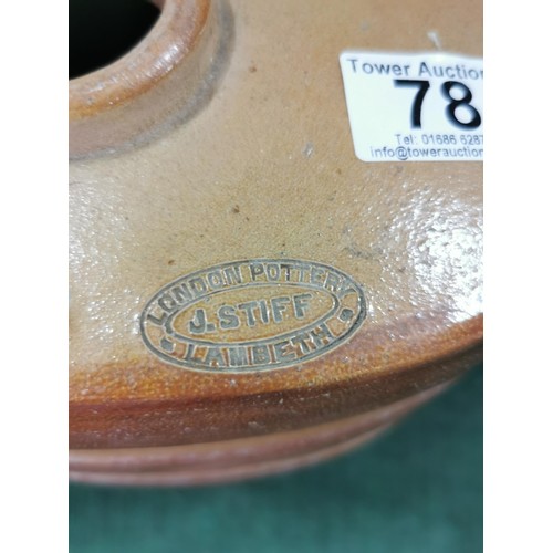 78 - J Stiff London Pottery Lambeth No. 2 earthenware ribbed oval cask in very good order, stamped to the... 