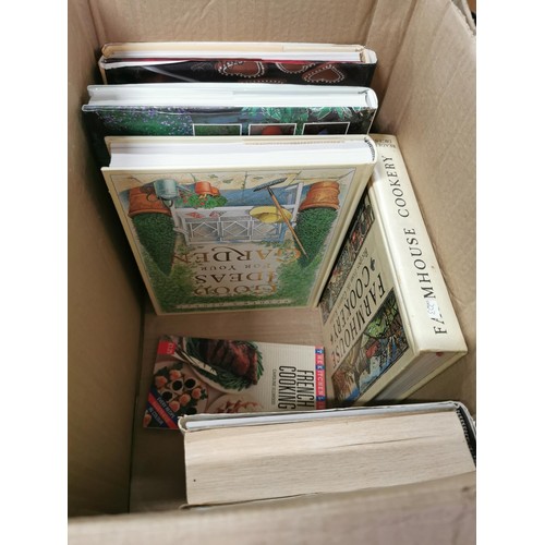 82 - 4x boxes of odds inc 14 cook books, camera cases, Kensington outdoor wall clock, vases etc