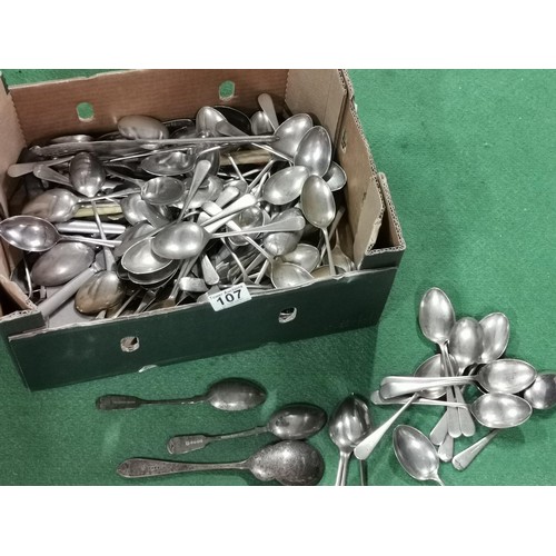 107 - Large quantity of silver plated cutlery inc a monogrammed George VI spoon and a quantity of Montana ... 