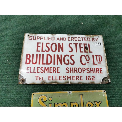 113 - Vintage enamel Elson Steel Shropshire sign in good overall condition, no holes except for screw hole... 