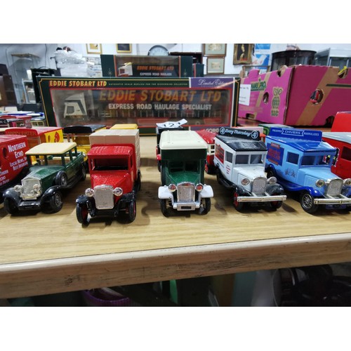 121 - Collection of 16x advertising trucks by Lledo inc Brooke Bond, Exchange and Mart, Unwins