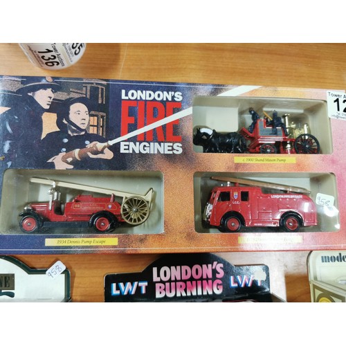 126 - Boxed vitage toys inc London Fire engines, London's Burning LWT, models of Yesteryear 1928 Bugatti