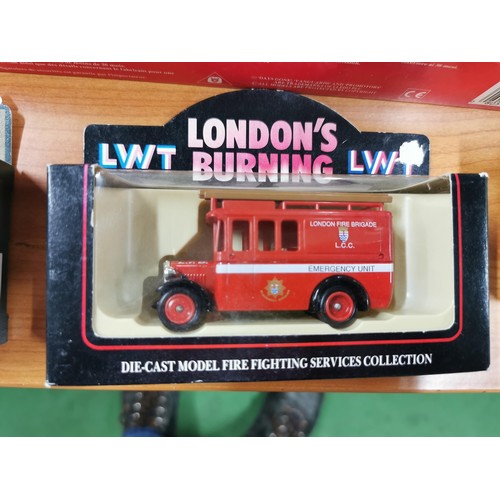 126 - Boxed vitage toys inc London Fire engines, London's Burning LWT, models of Yesteryear 1928 Bugatti