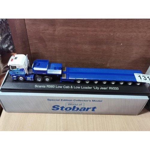 131 - World of Stobart Special Edition boxed Scania R560 low cab and low loader Lily Jane RV233 lorry alon... 