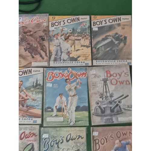 147 - Collection of 12 Boys Own magazines dated from 1915,1917,1937,1941 all been protected in plastic sle... 