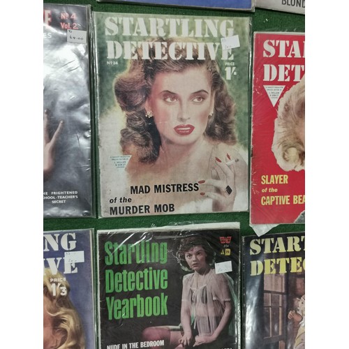 148 - Collection of 10x Detective magazines dating from the 40's / 50's all protected by plastic sleeves