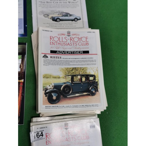 164 - Collection of Rolls Royce enthusiast club advertiser magazines dating from 1990 to 1993 along with s... 