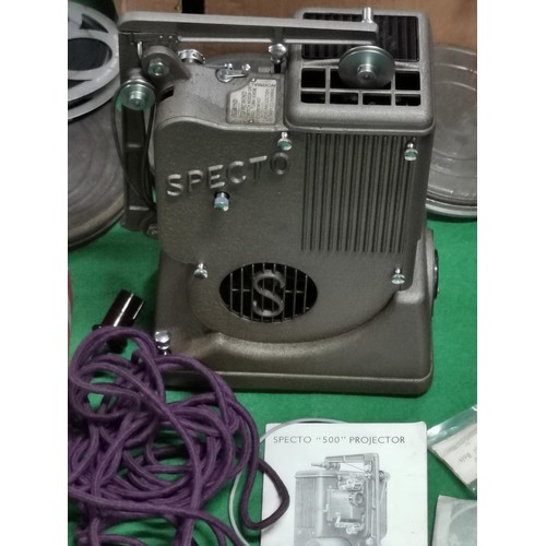 166 - Boxed Specto 500 projector with a large quantity of vintage film reels. comes with boxed bulbs, orig... 