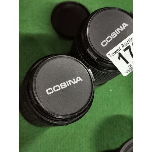 172 - Collection of 8x camera lenses inc Cosina 17mm lens, 210mm macro lens, Sirius 200mm Skylight lens, 2... 